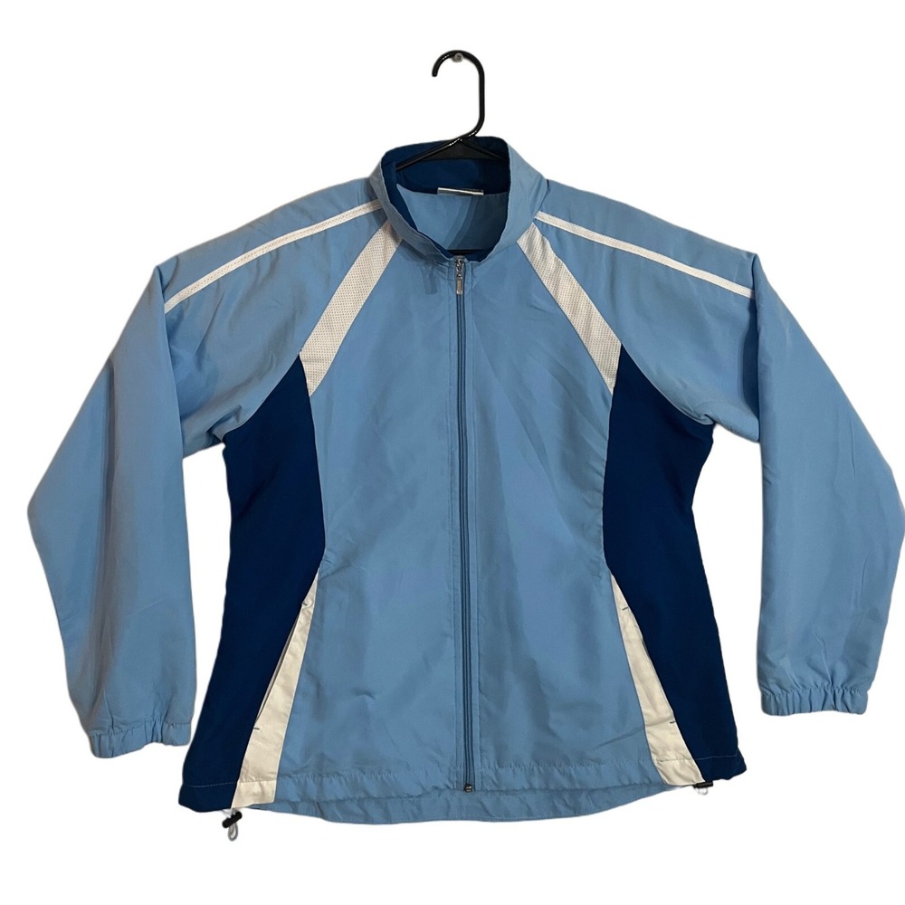 Vintage EAST WEST Windbreaker Jacket Size XL 90's Full Zip Pastel Blue EUC